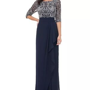 JS Collections Navy Lace Gown